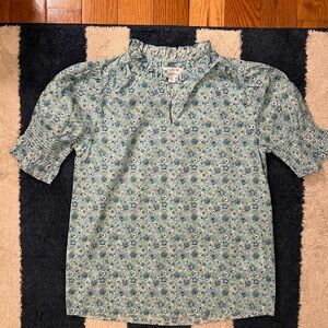J. Crew Blue Floral Top with Ruffle Detail